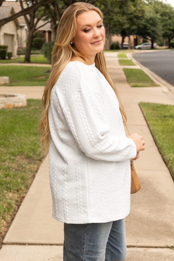 White Cable Textured Loose Plus Size Sweatshirt - Image 2