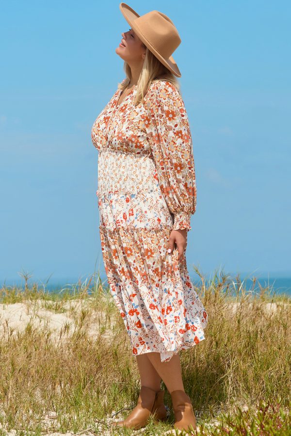 Khaki Plus Size Floral Tiered Ruffle Maxi Dress - Image 3