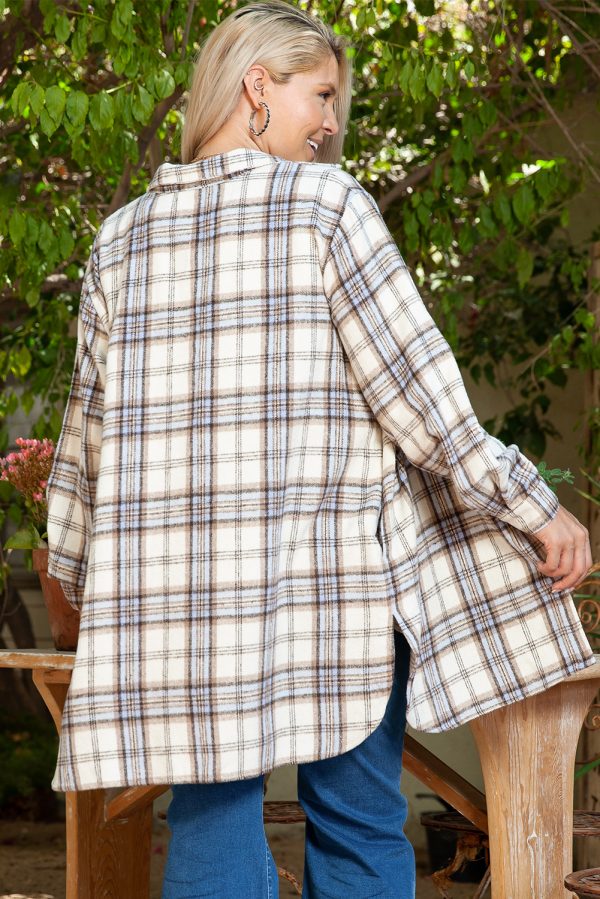 White Plaid Print Tunic Plus Size Shacket with Slits - Image 2