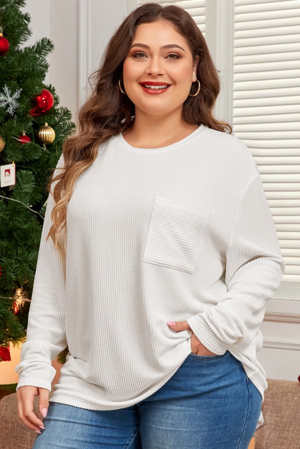 Peach Blossom Plus Size Ribbed Textured Long Sleeve T Shirt - Image 6