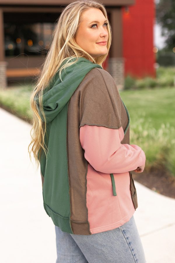 Breen Plus Size Colorblock Patchwork V Neck Hoodie - Image 3