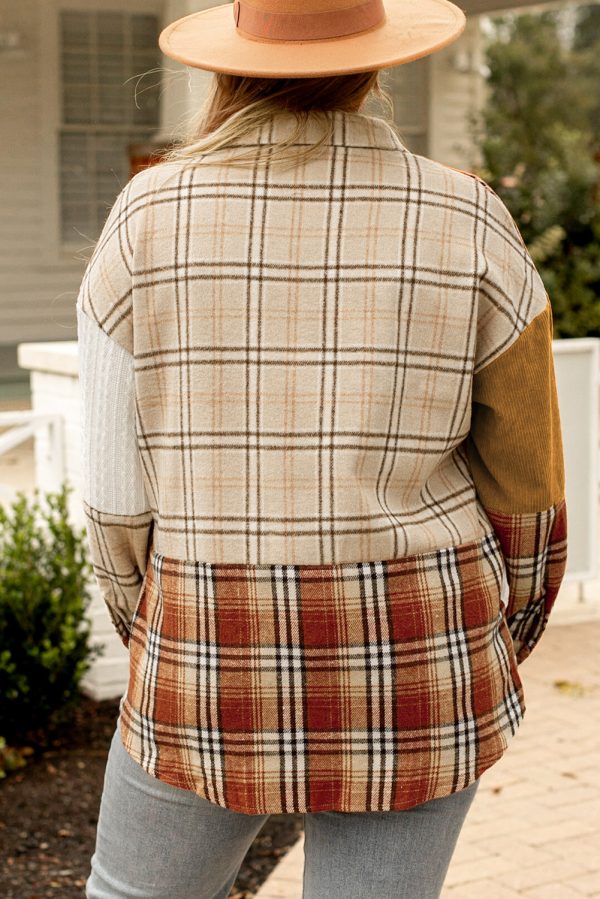 Golden Apricot Plus Size Plaid Patchwork Button up Shacket - Image 2