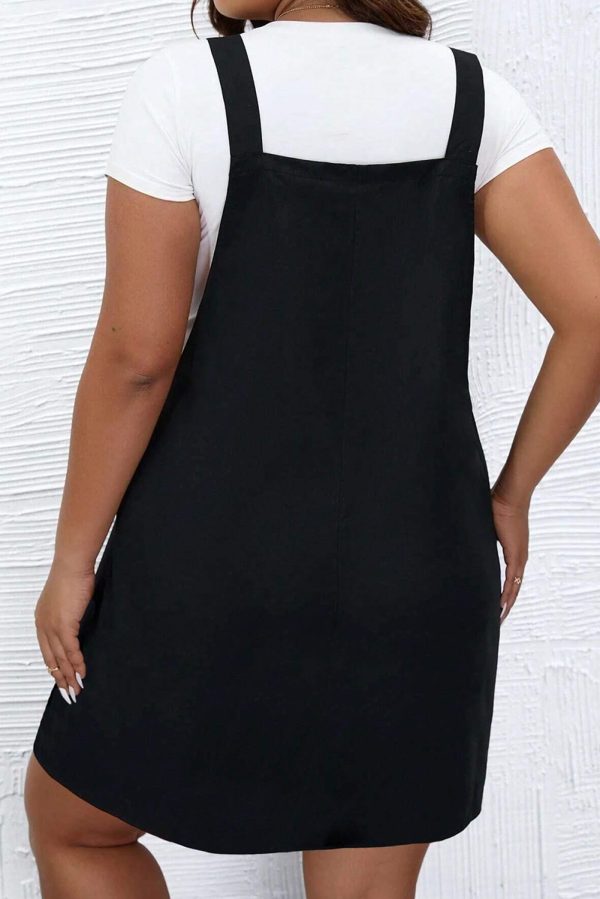 Black Solid Buttoned Straps Plus Size Overall Dress - Image 2