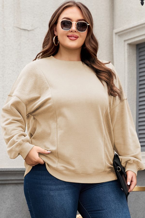 Black Loose Patchwork Crewneck Plus Size Sweatshirt - Image 6