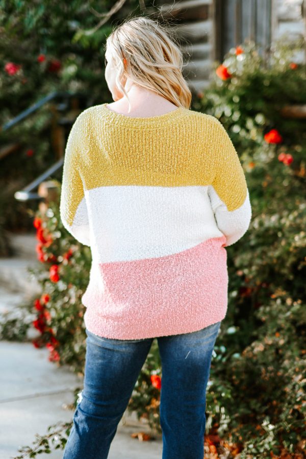 Yellow Colorblock Bubble Sleeve Plus Size Sweater - Image 2