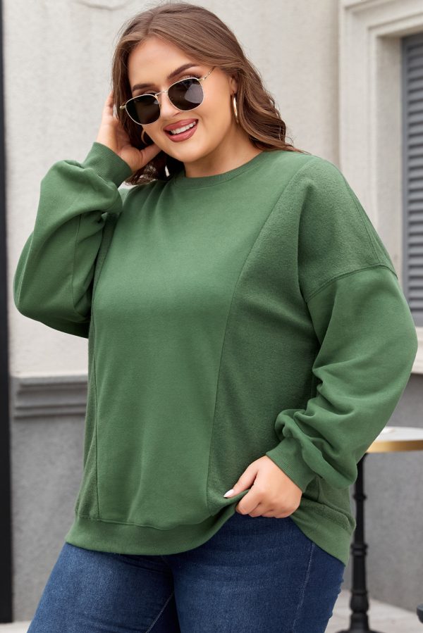 Black Loose Patchwork Crewneck Plus Size Sweatshirt - Image 9