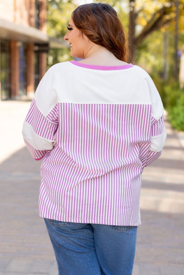 White Stripe Patchwork Bracelet Sleeve Plus Size T Shirt - Image 5