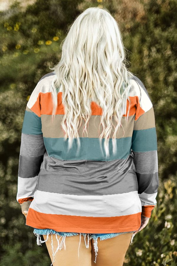 Green Stripe Plus Size Colorblock Pullover Top - Image 2