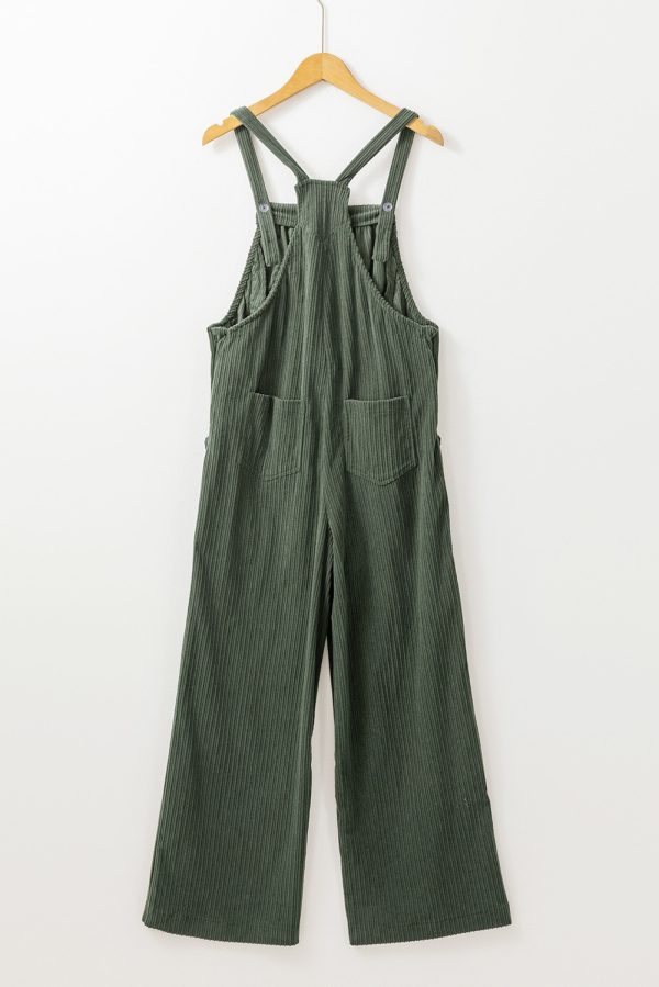 Jungle Green Plus Size Corduroy Pocketed Wide Leg Overall - Image 2