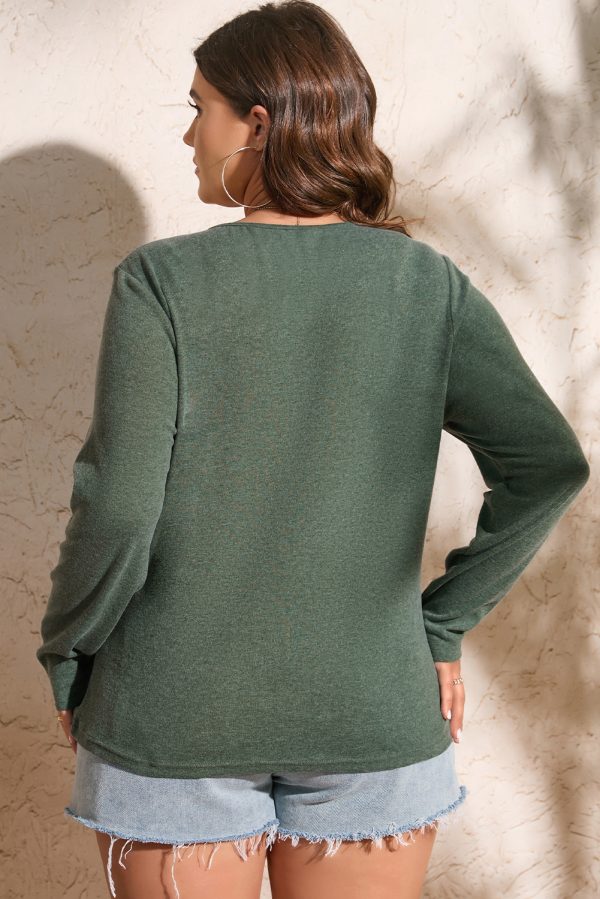 Mist Green Plus Size Snap Button Henley Top - Image 2