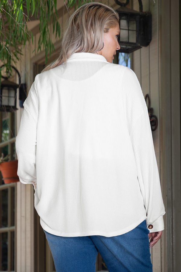 White Solid Corded Drop Shoulder Plus Size Shacket - Image 2