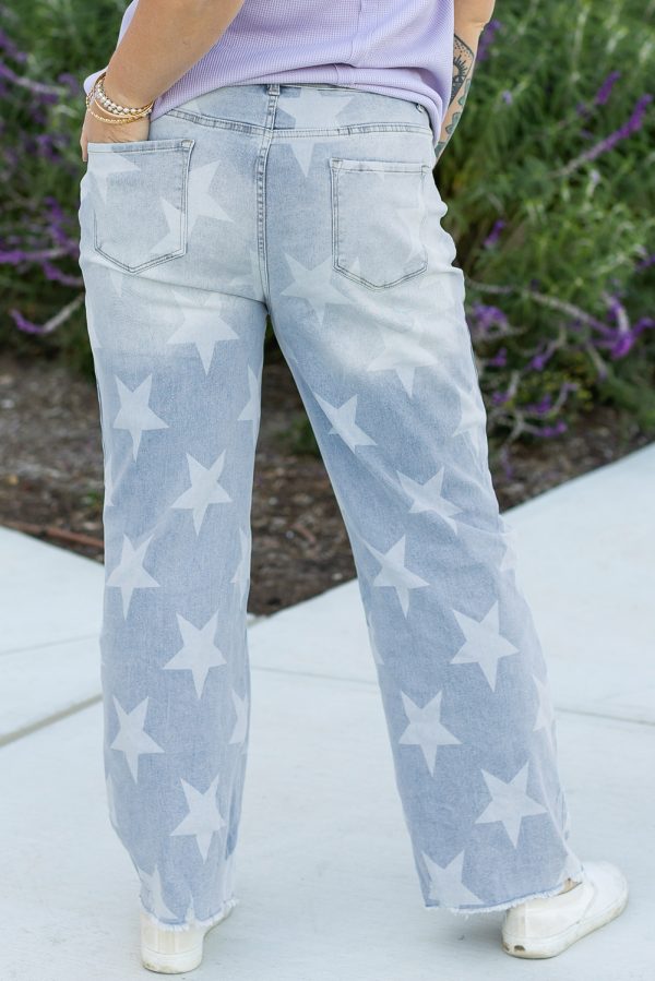 Beau Blue High Waist Star Pattern Plus Size Jeans - Image 2