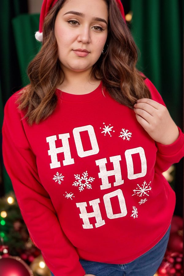 Fiery Red Christmas Ho Ho Ho Graphic Plus Size Sweatshirt - Image 3