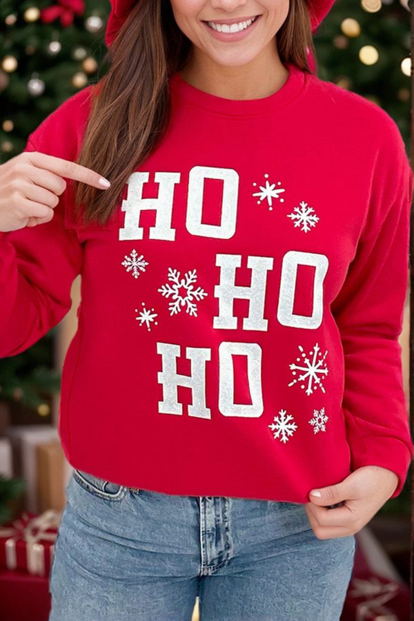 Fiery Red Christmas Ho Ho Ho Graphic Plus Size Sweatshirt - Image 2