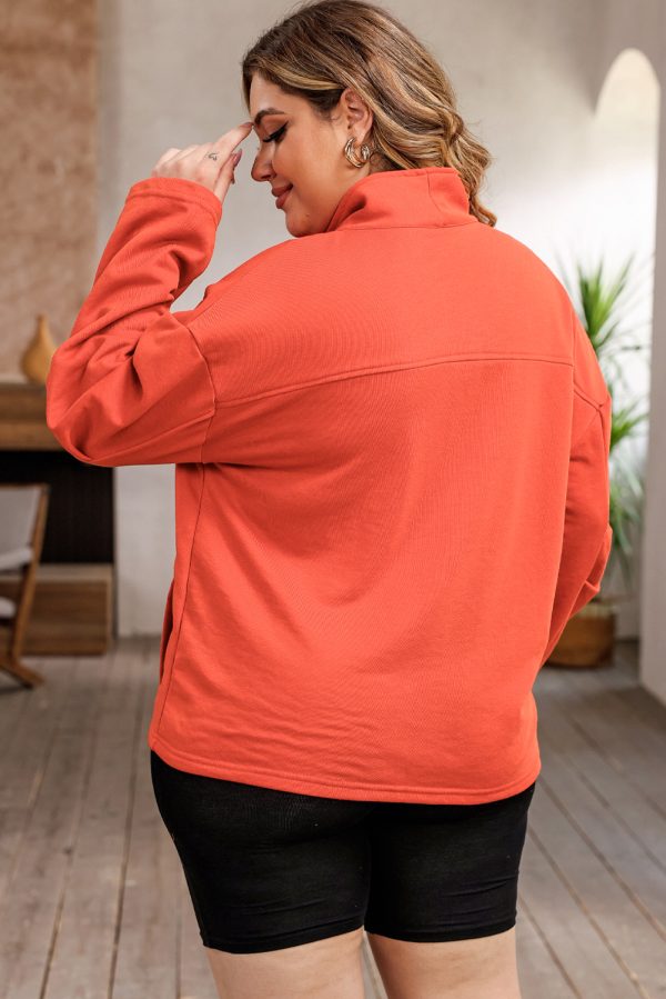 Orange O-ring Zipper Pocketed Plus Size Sweatshirt - Image 2