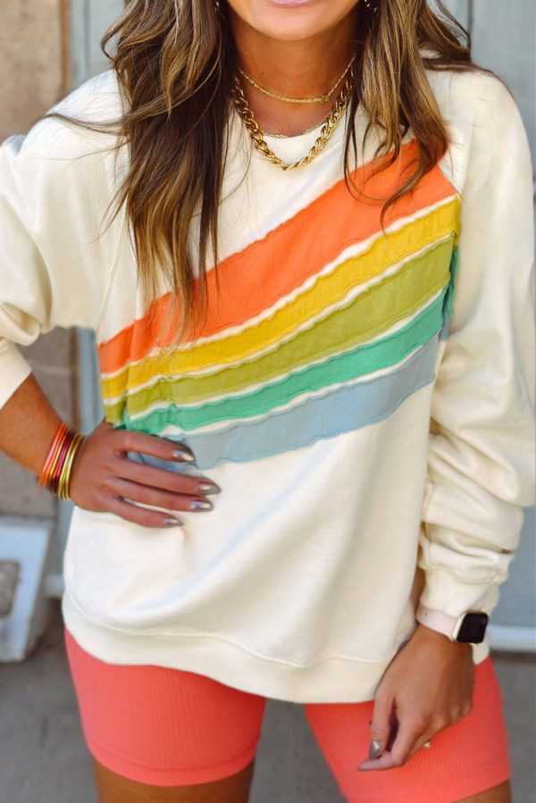 white Rainbow Raglan Sleeve Crew Neck Plus Size Sweatshirt - Image 2