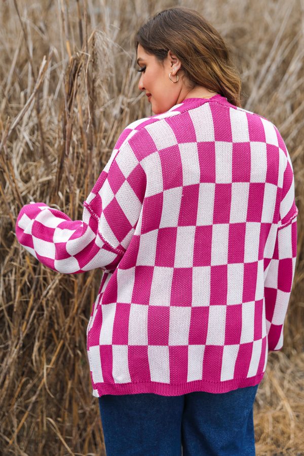 Bonbon Checkered Pattern Open Front Plus Size Cardigan - Image 2