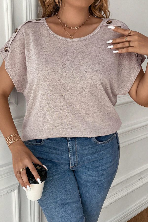 Delicacy Plus Size Button Detail Batwing Sleeve Tee - Image 3