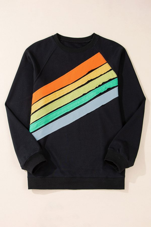 Black Rainbow Raglan Sleeve Crew Neck Plus Size Sweatshirt - Image 3