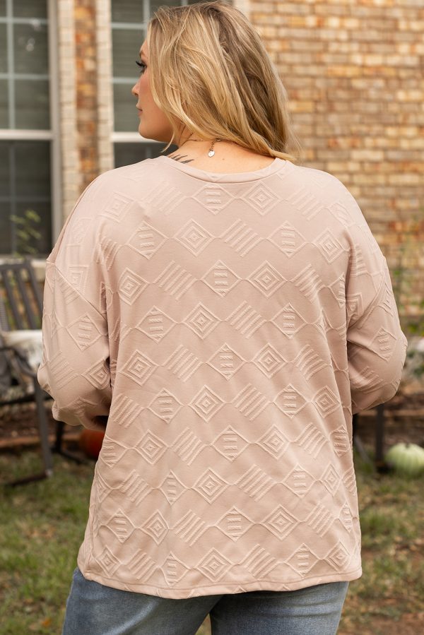 Parchment Plus Size Textured Drop Shoulder Crew Neck Sweatshirt - Image 2