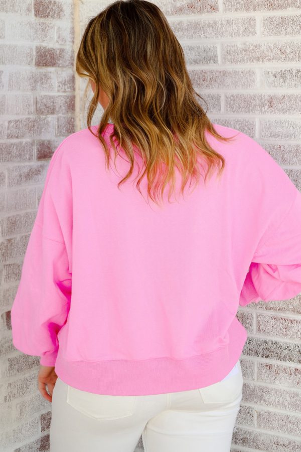 Pink Touch Down Rugby Football Embroidered Plus Size Sweatshirt - Image 2