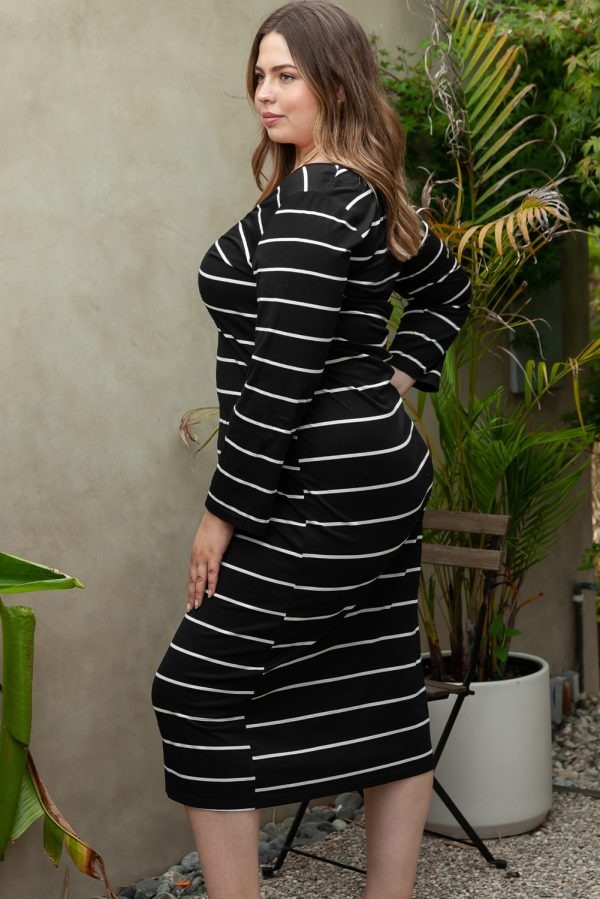 Black Plus Size Striped Loose Long Shift Dress - Image 3