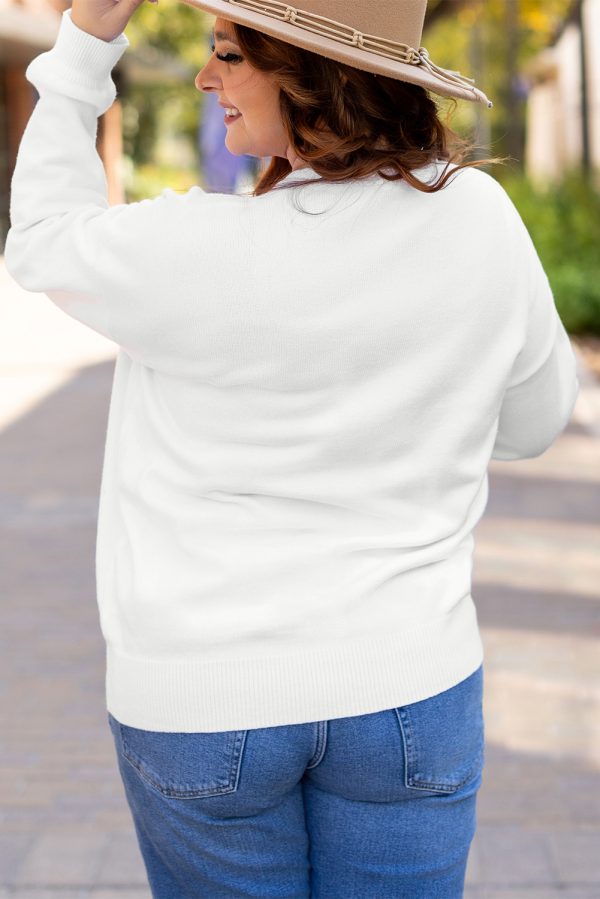 White Plus Size Thankful Ivory Embroidered Sweater - Image 2