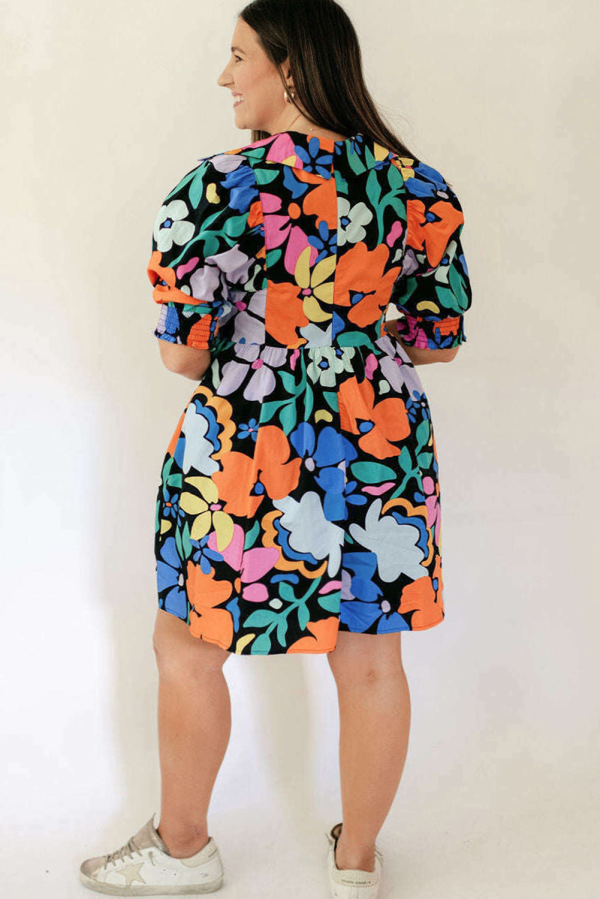 Blue Split Neck Collared Plus Floral Dress - Image 2