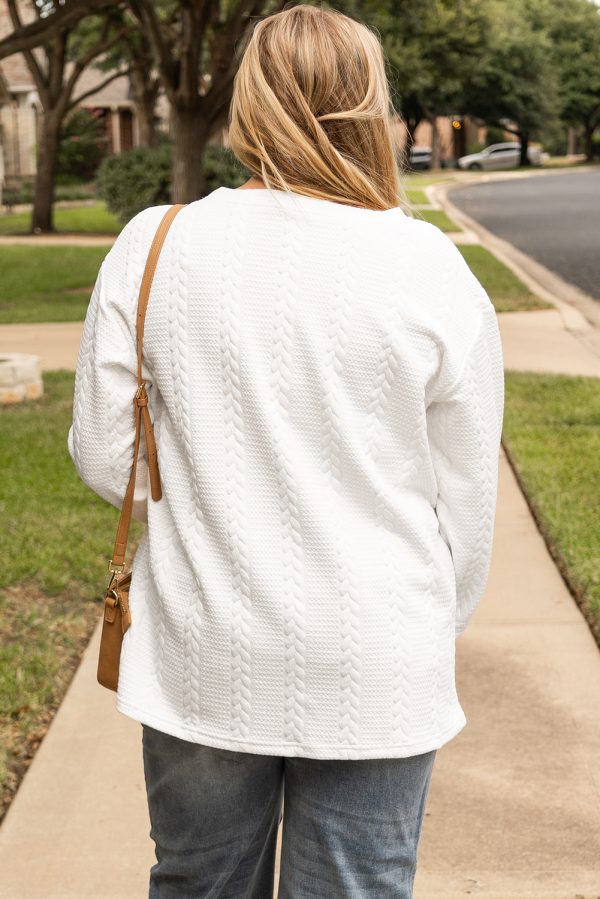 White Cable Textured Loose Plus Size Sweatshirt - Image 3