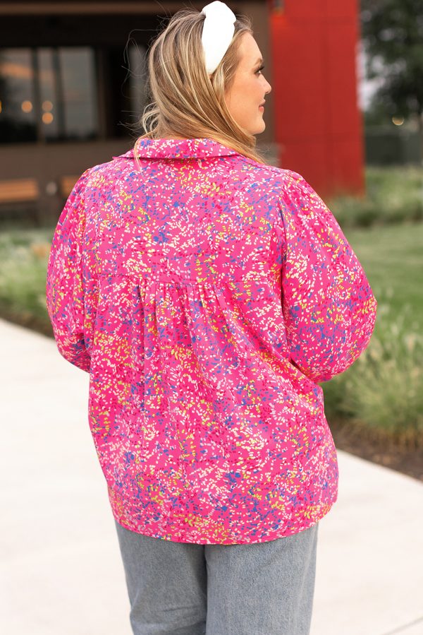 Purple Plus Size Floral Print Puff Sleeve V Neck Blouse - Image 2