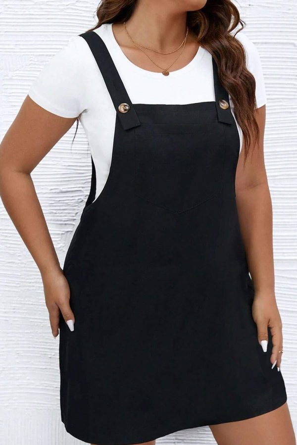 Black Solid Buttoned Straps Plus Size Overall Dress - Image 3