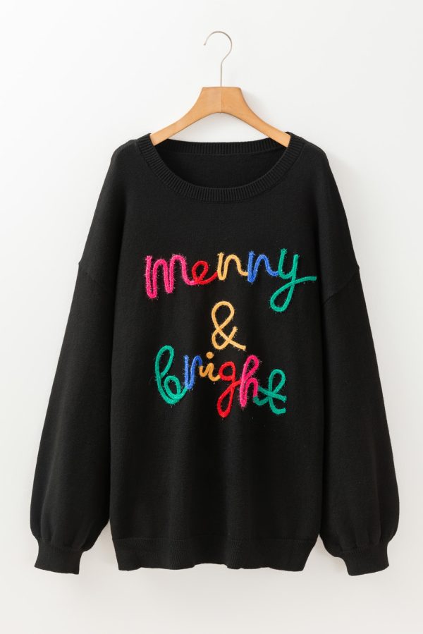 Black Tinsel Merry & Bright Round Neck Plus Size Sweater - Image 3