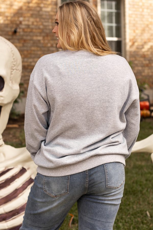 Light Grey Creep It Real Ghost Print Plus Size Sweatshirt - Image 2