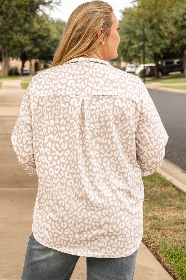 Apricot Leopard Tab Sleeve V Neck Plus Size Top - Image 2