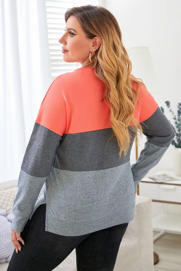 Gray Crew Neck Colorblock Plus Size Sweatshirt - Image 2