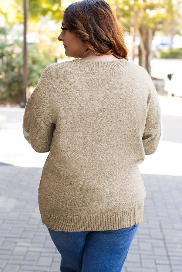 Khaki Star Pattern Drop Shoulder Plus Size Sweater - Image 2