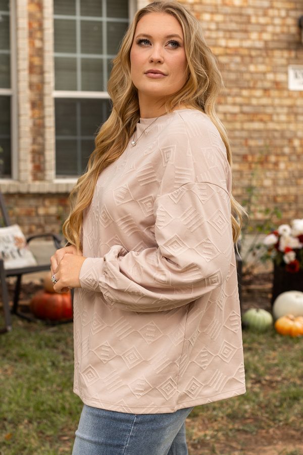 Parchment Plus Size Textured Drop Shoulder Crew Neck Sweatshirt - Image 3