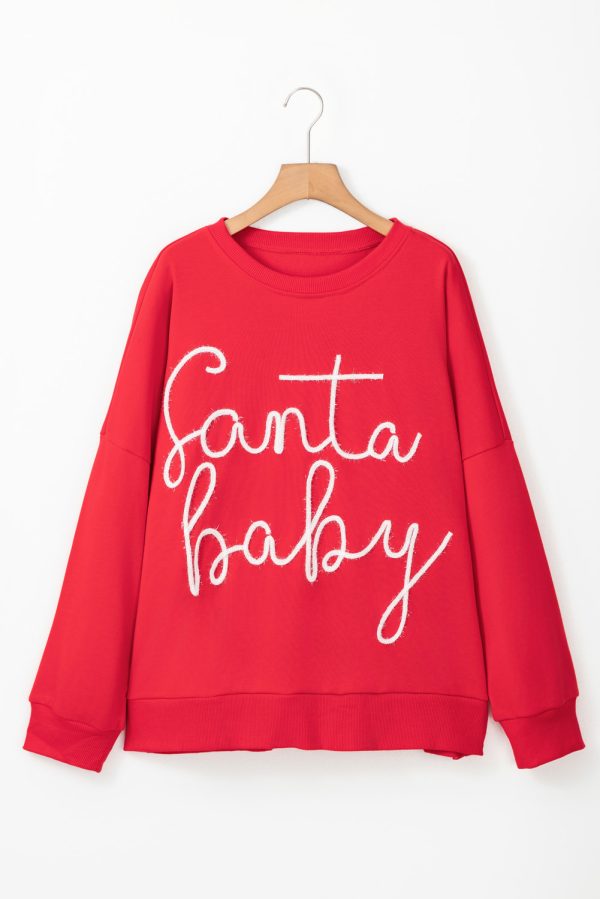 Fiery Red Plus Size Santa Baby Tinsel Crew Neck Sweatshirt - Image 3