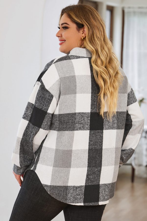 Gray Plus Size Checkered Button-Up Shacket - Image 2