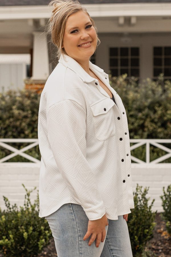 Beige Plus Size Textured Flap Pockets Jacket - Image 3