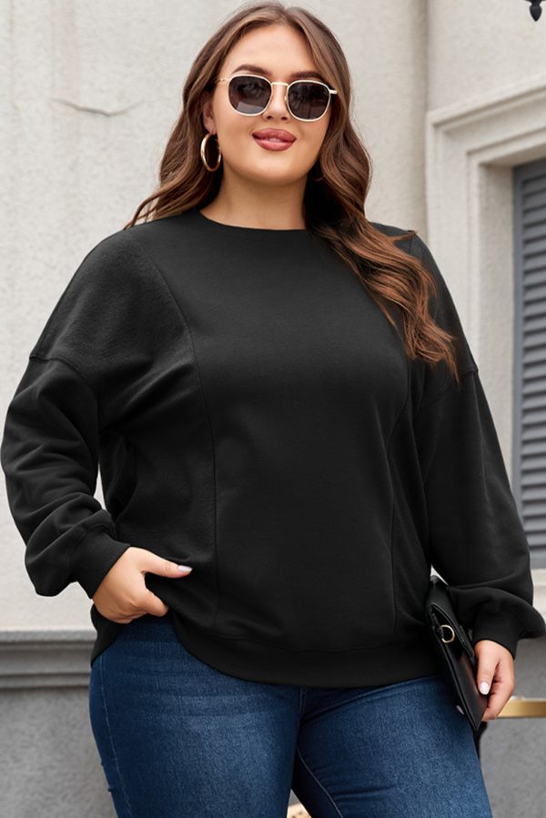 Black Loose Patchwork Crewneck Plus Size Sweatshirt - Image 3