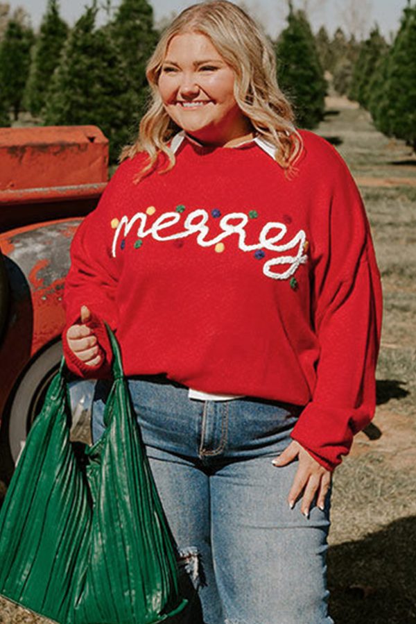 Fiery Red Merry Graphic Christmas Plus Size Sweater - Image 3