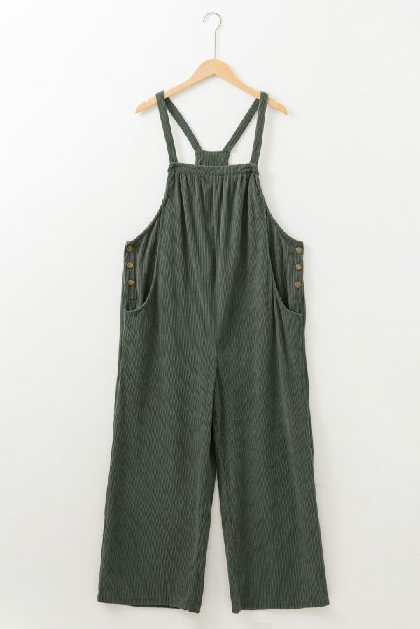 Jungle Green Plus Size Corduroy Pocketed Wide Leg Overall - Image 3