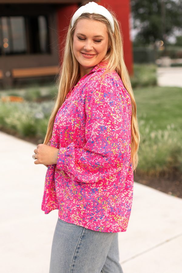 Purple Plus Size Floral Print Puff Sleeve V Neck Blouse - Image 3