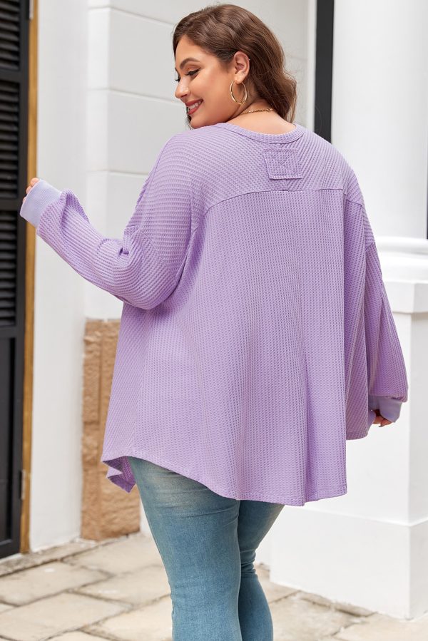 Orchid Petal Plus Size Waffle Knit Exposed Seam Flowy Top - Image 2