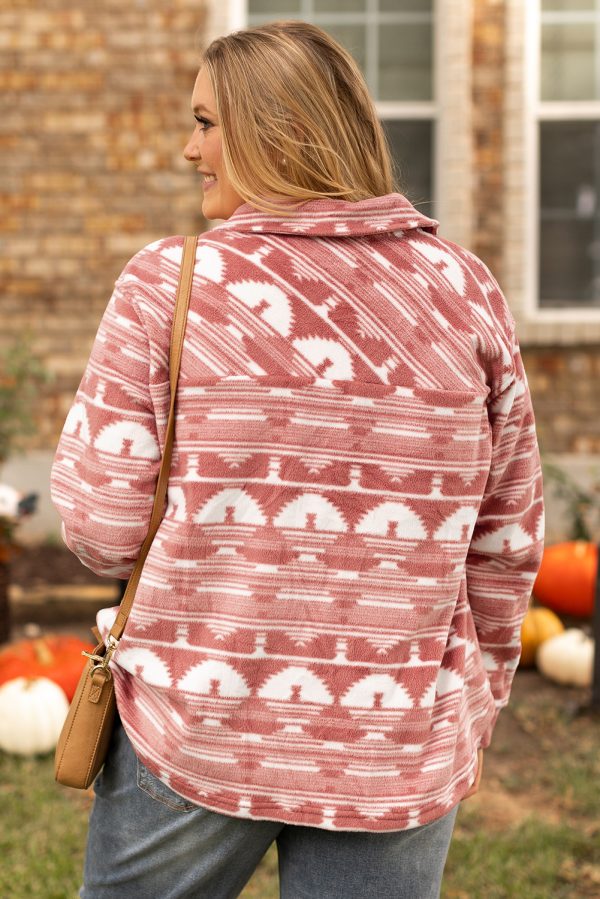 Pink Plus Size Aztec Print Chest Pocket Shacket - Image 2