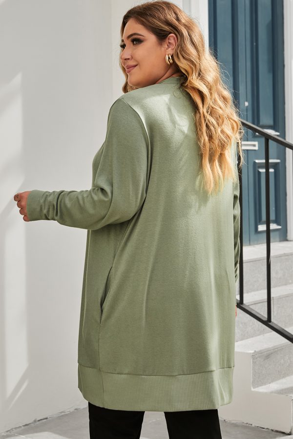 Green Plus Size Snap Buttons Front Knit Cardigan - Image 2