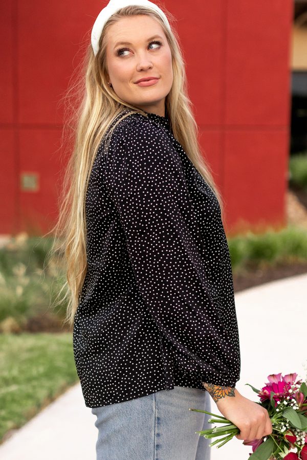 Black Plus Size Leopard Print Notch V Neck Blouse - Image 3