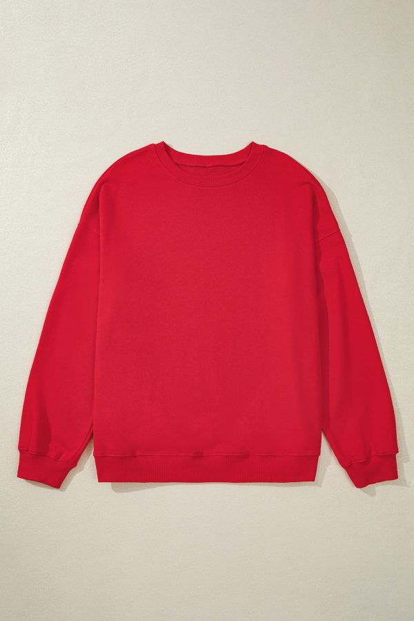 Racing Red Solid Crew Neck Drop Shoulder Plus Size Sweatshirt - Image 3