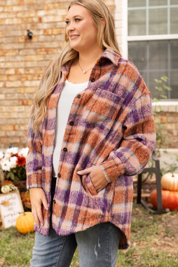 Multicolour Plus Size Plaid Print Collared Button up Jacket - Image 3